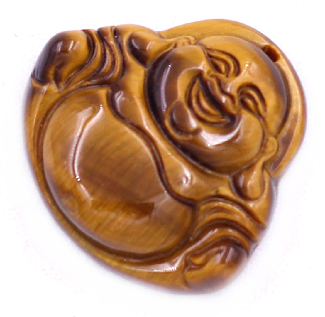 Mặt Phật Di lặc đá mắt hổ vàng đen 2.9 cm kèm móc inox vàng, mặt dây chuyền Phật cười