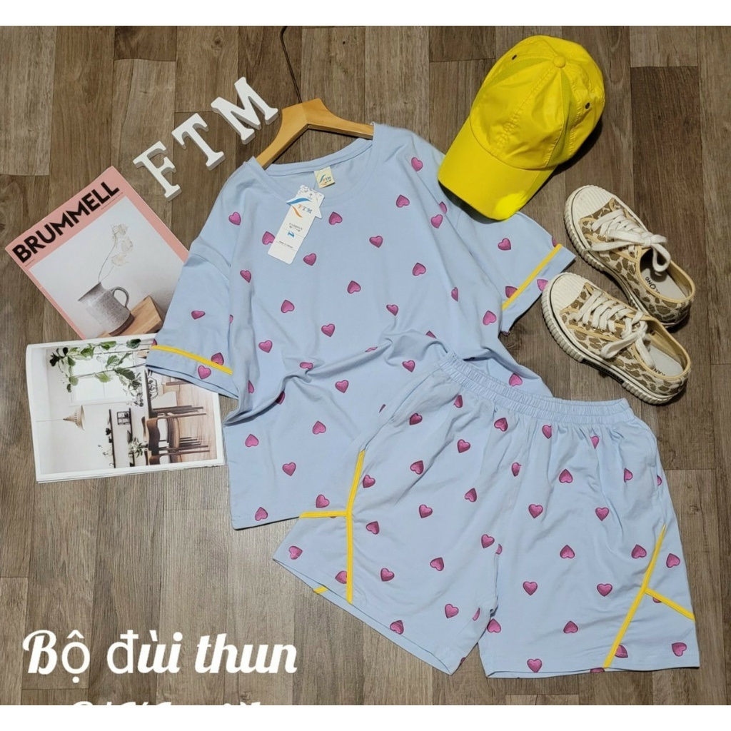 Đồ bộ bé gái, Bộ quần áo mùa hè cho bé gái hình trái tim phong cách từ 40-60kg chất cotton mềm mịn mát