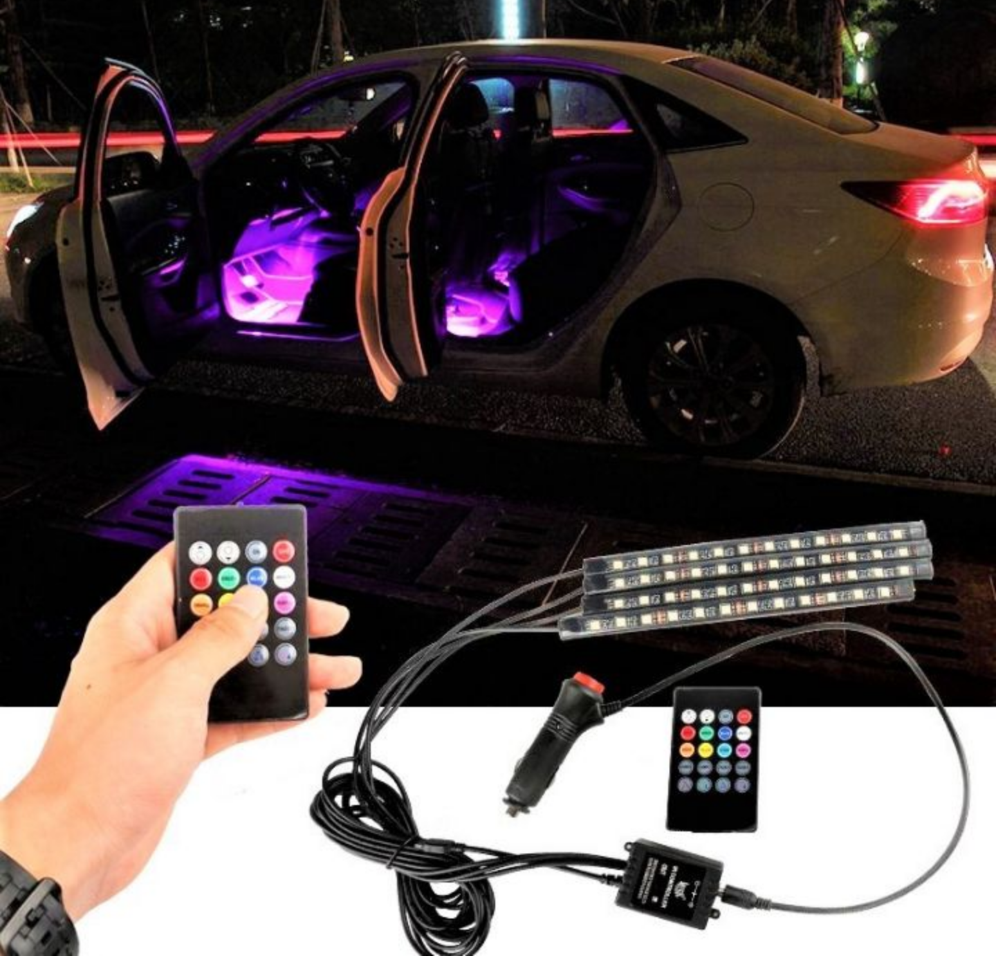 BỘ 4 THANH ĐÈN LED TRANG TRÍ XE MÁY VÀ XE HƠI ÔTÔ NHIỀU MÀU SẮC CÓ ĐIỀU KHIỂN TỪ XA NHIỀU CHỨC NĂNG CỰC ĐẸP