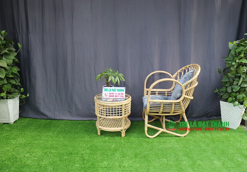 Ghế mây đơn tay cuộn, ghế mây decor quán cà phê, resort