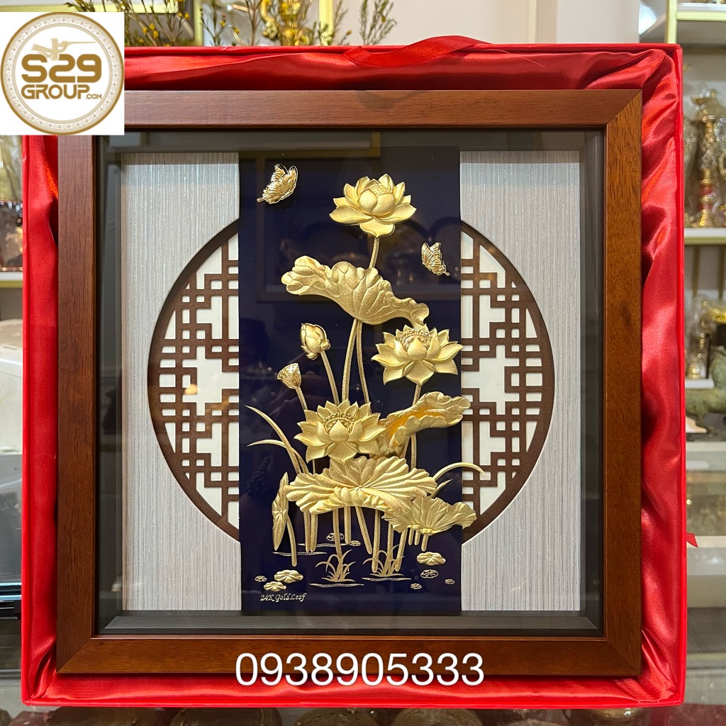 Quà tặng-Tranh hoa sen mạ vàng 24k,quà tặng ý nghĩa mang biểu thanh liêm ,mạnh mẽ và khí chất của một người lãnh đạo