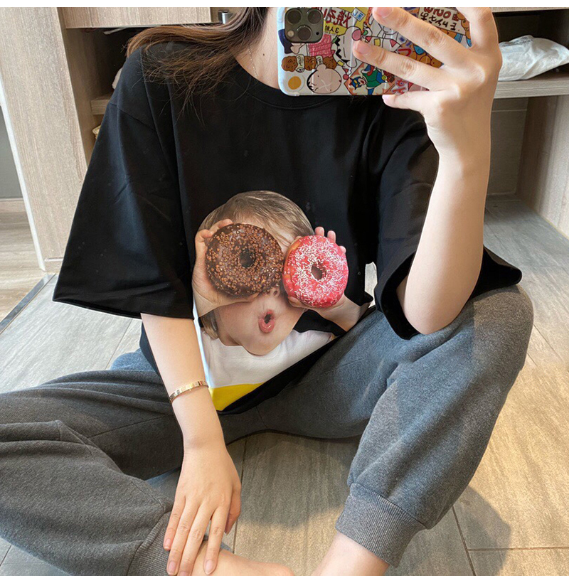 Áo Thun Tay Lỡ Form Rộng Unisex 100% Cotton In Hình BBaby Face Donuts