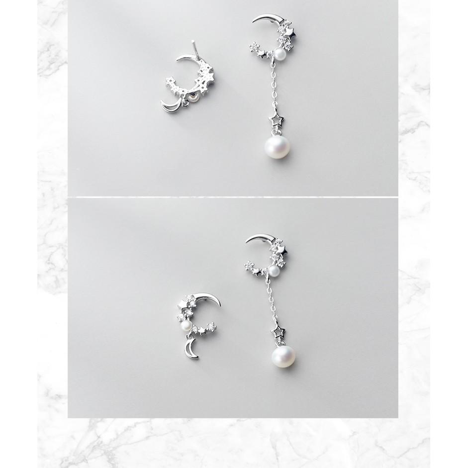 Khuyên tai bạc Ý s925 trăng khuyết bất đối G2870 - AROCH Jewelry