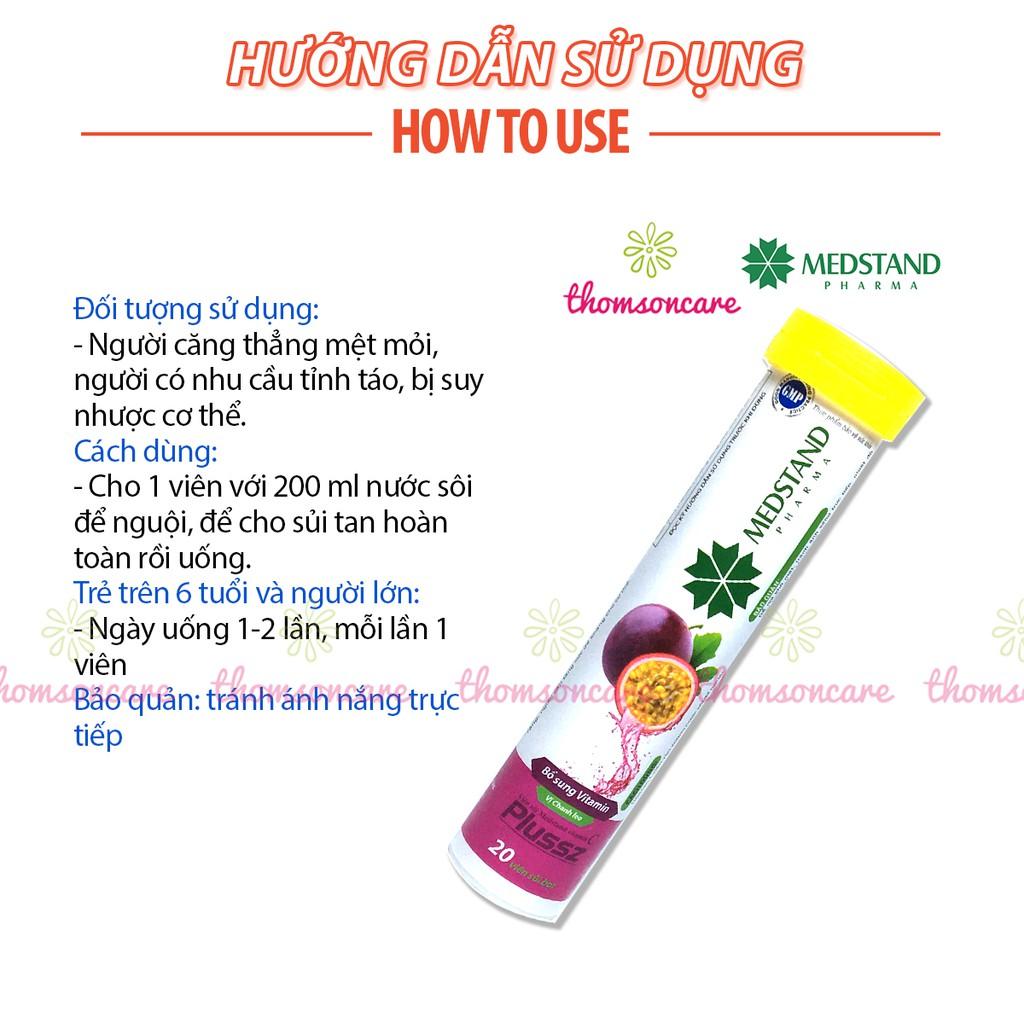 Viên C sủi bổ sung vitaminC Plussz vị chanh leo Medstand - Giúp tăng cường sức đề kháng - Tuýp 20 viên
