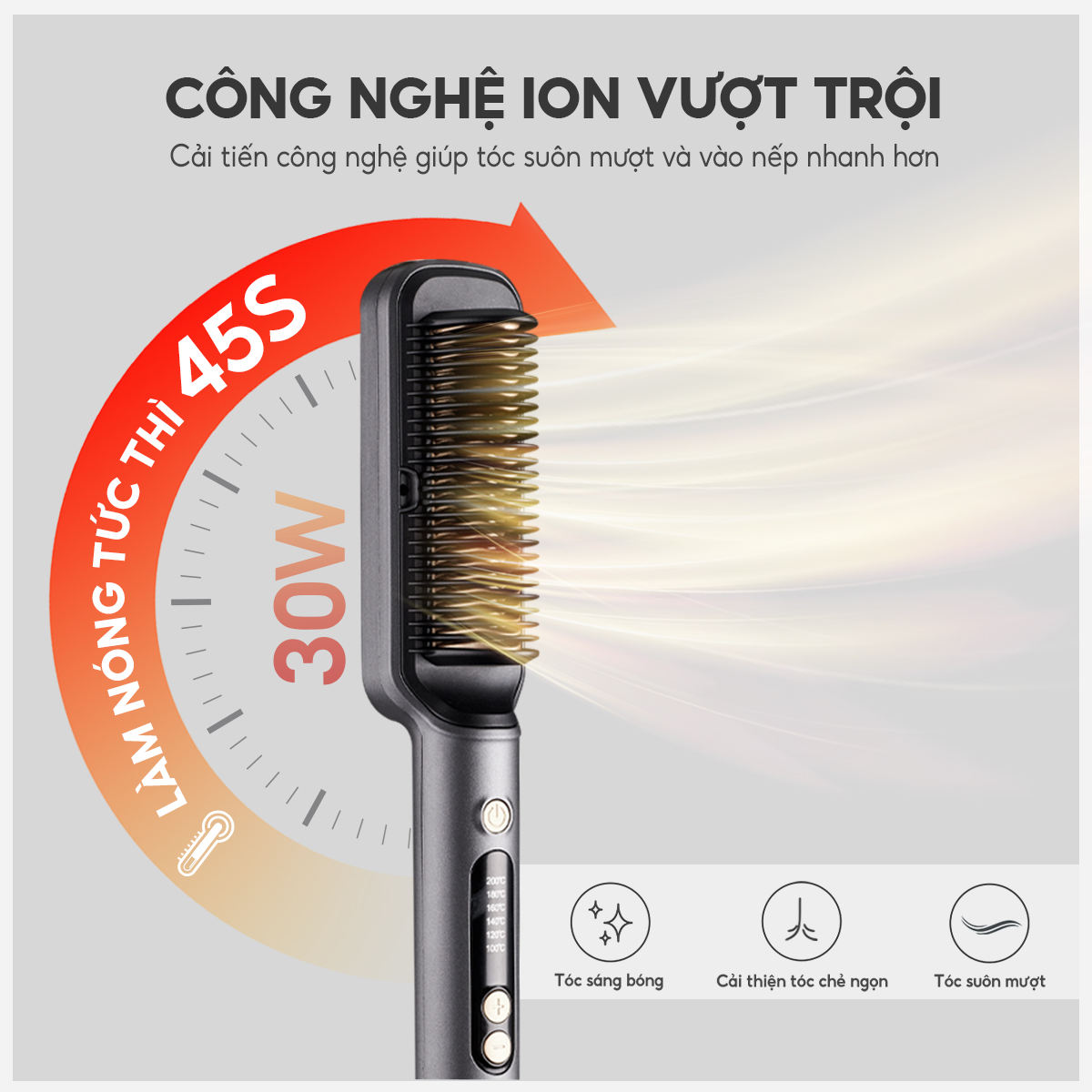 Lược điện chải tóc Lebenlang LBL3055 inon âm chống xơ rối, 30W, 2in1 kèm gương, vào nếp với 6 mức nhiệt, bảo hành 2 năm - hàng chính hãng