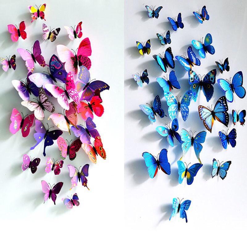 Combo 12 decal dán tường hình bướm 3D trang trí phòng ngủ, phòng khách độc đáo