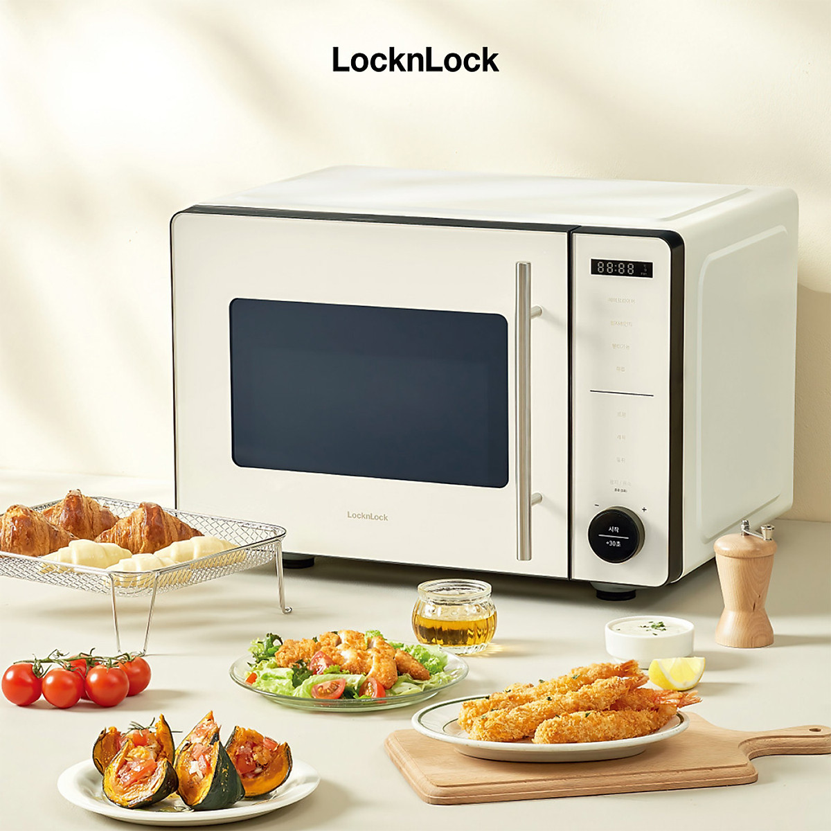 Lò chiên không dầu kết hợp lò vi sóng Locknlock Rangefryer 22L EJF294IVY, Hàng chính hãng, 2 trong 1, đáy phẳng - JoyMall