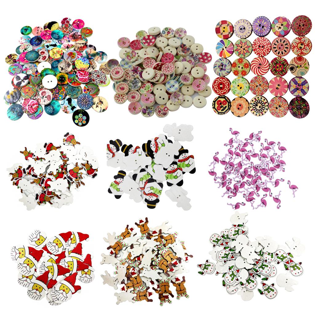 50Pcs Lovely Cartoon Animal Wood Buttons DIY Flamingo Boutons For Kids Baby