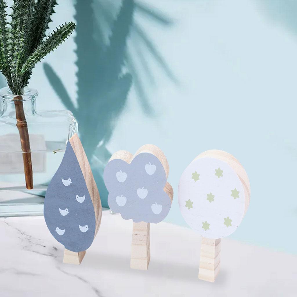 Mini Trees Building Blocks Ornaments Wooden Room Decor Wood Ornaments for Photo Props