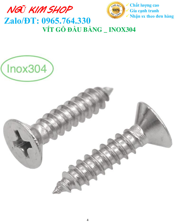 VÍT BẮT GỖ ĐẦU BẰNG 4Ly _ INOX304