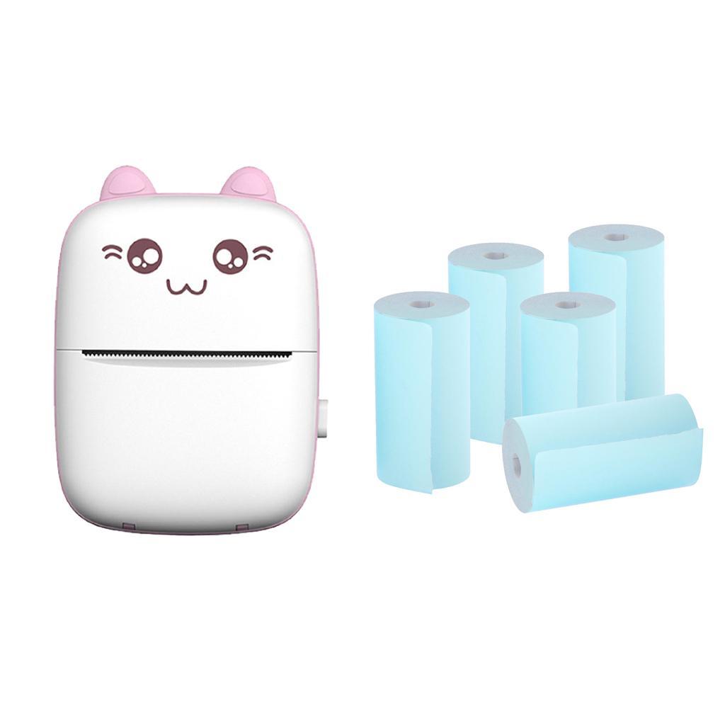 Mini Bluetooth Pocket Printer + 5x Thermal Printing Paper, 200dpi Thermal Printer Compatible for Journal, Organization, Study Notes, Receipt, Portable