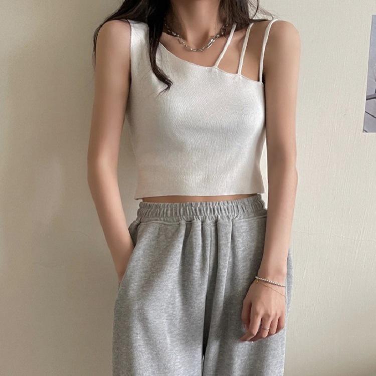MS189 Áo ba lỗ croptop lệch vai dây cách điệu
