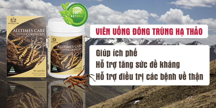 Thực phẩm bảo vệ sức khỏe Đông trùng hạ thảo ALLTIMES CARE PLATINUM CORDYCEPS - Hộp 60 viên