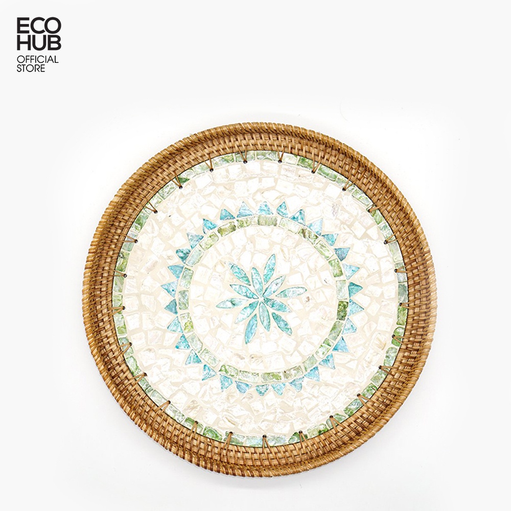 Khay mây tròn ECOHUB đáy khảm trai, d35cm
