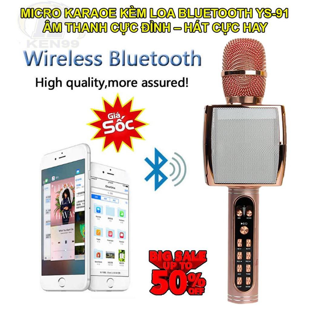 Micro Bluetooth Hát Karaoke Tích Hợp FREE SHIP Loa Bass Hay YS91, Cực Bắt Giọng, Âm Thanh Trong Lớn, Gắn Usb, Thẻ Tf