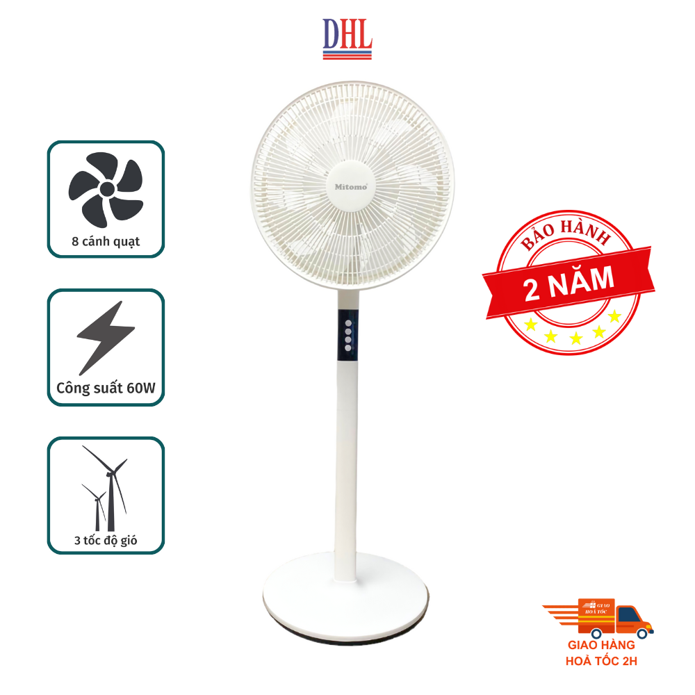 Quạt đứng điện tử có điều khiễn từ xa, hẹn giờ Mitomo FCE-60AEV, công suất 60W, động cơ dây đồng - Bảo hành 2 năm hàng chính hãng
