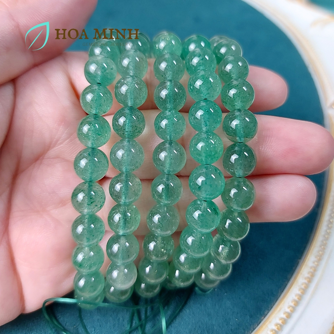 Vòng tay phong thủy đá Thạch Anh Dâu Xanh 8 li, hợp mệnh Mộc Hỏa