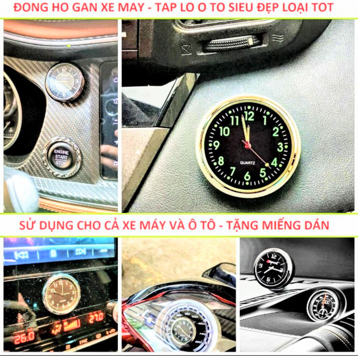 1 ĐỒNG HỒ BÁO GIỜ TAPLO GẮN XE MÁY XE HƠI ÔTÔ TRANG TRÍ MẪU MỚI ĐẸP HÀNG CHUẨN