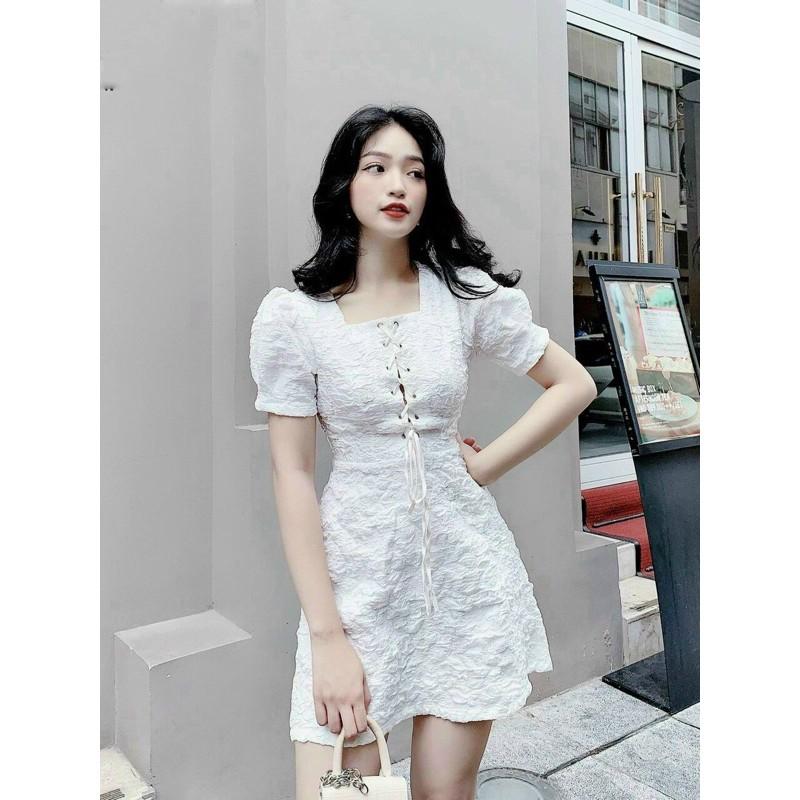 đầm gấm nổi Đan dây ngực - kèm hình thật