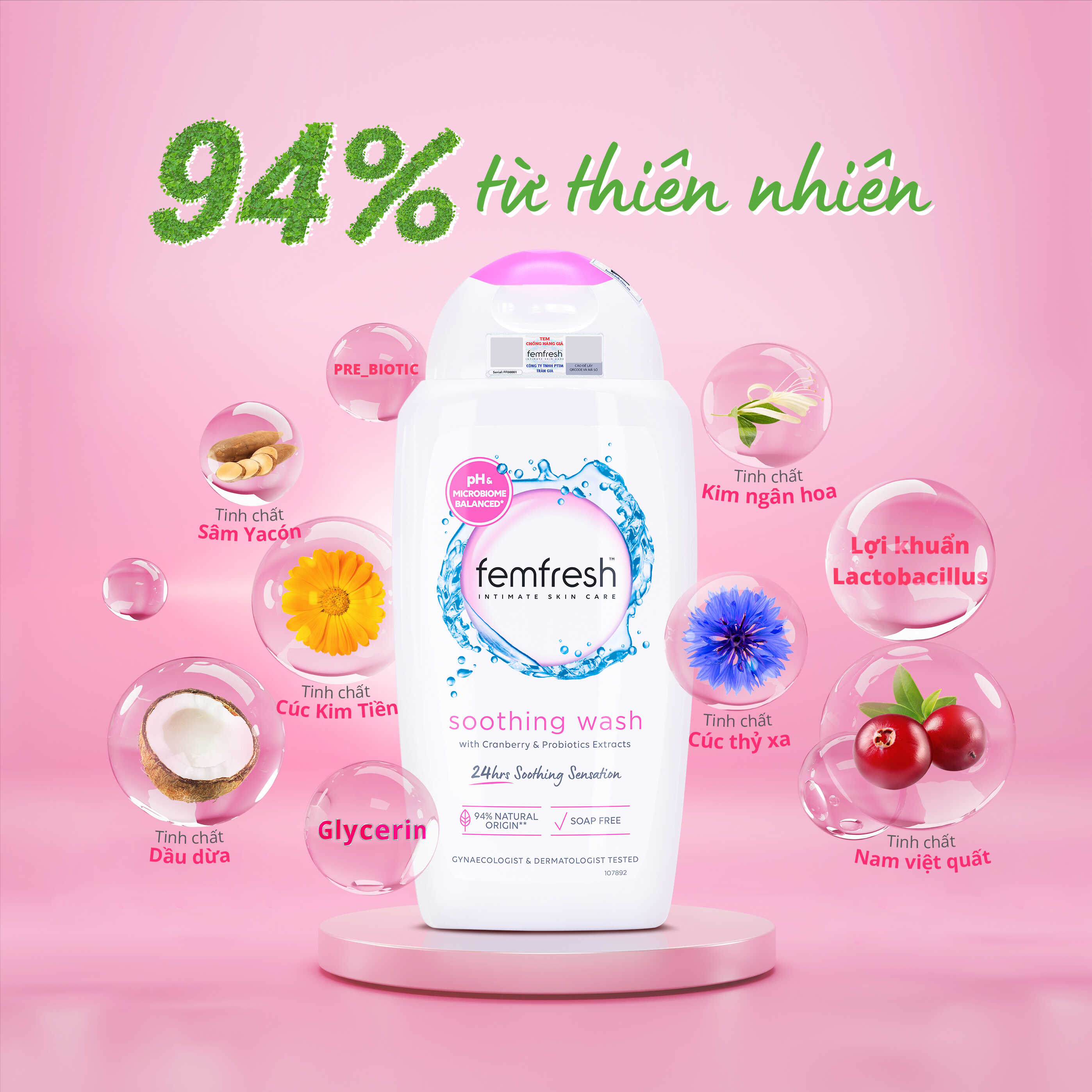 Dung Dịch Vệ Sinh Phụ Nữ Femfresh Hỗ Trợ Các Vấn Đề Về Viem Nhiem, Nấm Ngứa - Femfresh Soothing Wash 250ml