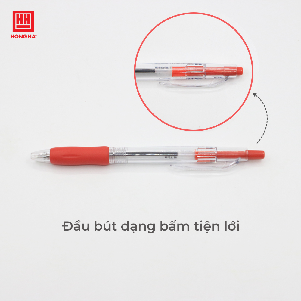 Bút bi bấm Hồng Hà đầu bi 0.7mm nét viết êm, trơn, mực Xanh/Đen/Đỏ tươi sáng - 2468