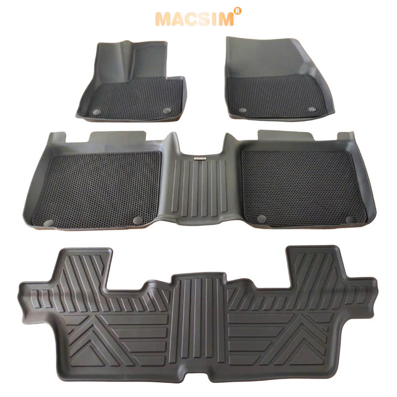 Thảm ô tô sd3 2 lớp dạng lưới lục giác Vinfast VF9 - 6 chỗ (màu đen) - bề mặt cao su siêu sạch - Macsim