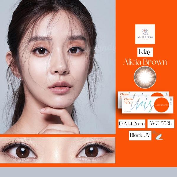 Hộp 5cặp Kính áp tròng Hàn Quốc có độ Clalen Iris màu nâu Alicia Brown dùng 1 ngày