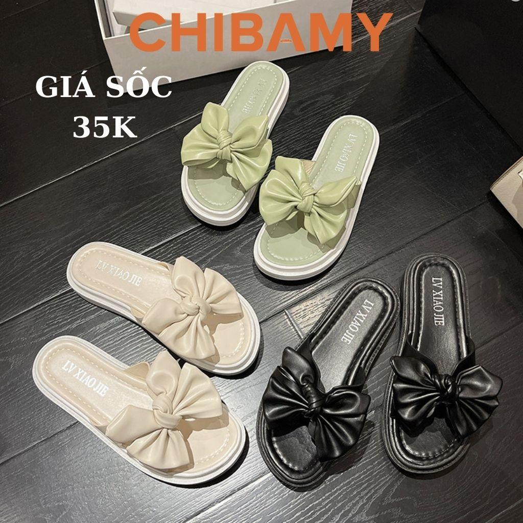 Dép nữ Thắt Nơ Da Mềm CHIBAMY đế bánh mì siêu nhẹ cao 3cm, Dép thời trang nữ tiểu thư 2022