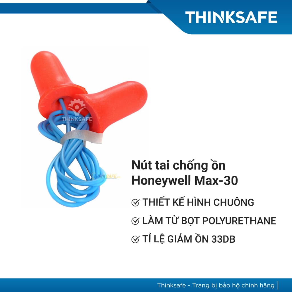 Nút tai chống ồn Honeywell MAX-30, bịt tai chống ồn chất liệu foam polyrethane, giảm ồn hiệu quả 33dB