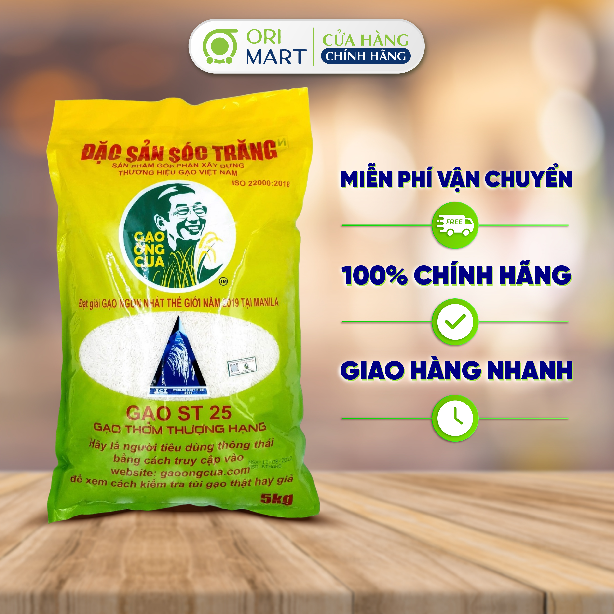 Gạo ST25 ÔNG CUA Hương Cốm Thơm Ngon Mềm Dẻo Đạt Chuẩn Chất Lượng Gói 5kg ORIMART