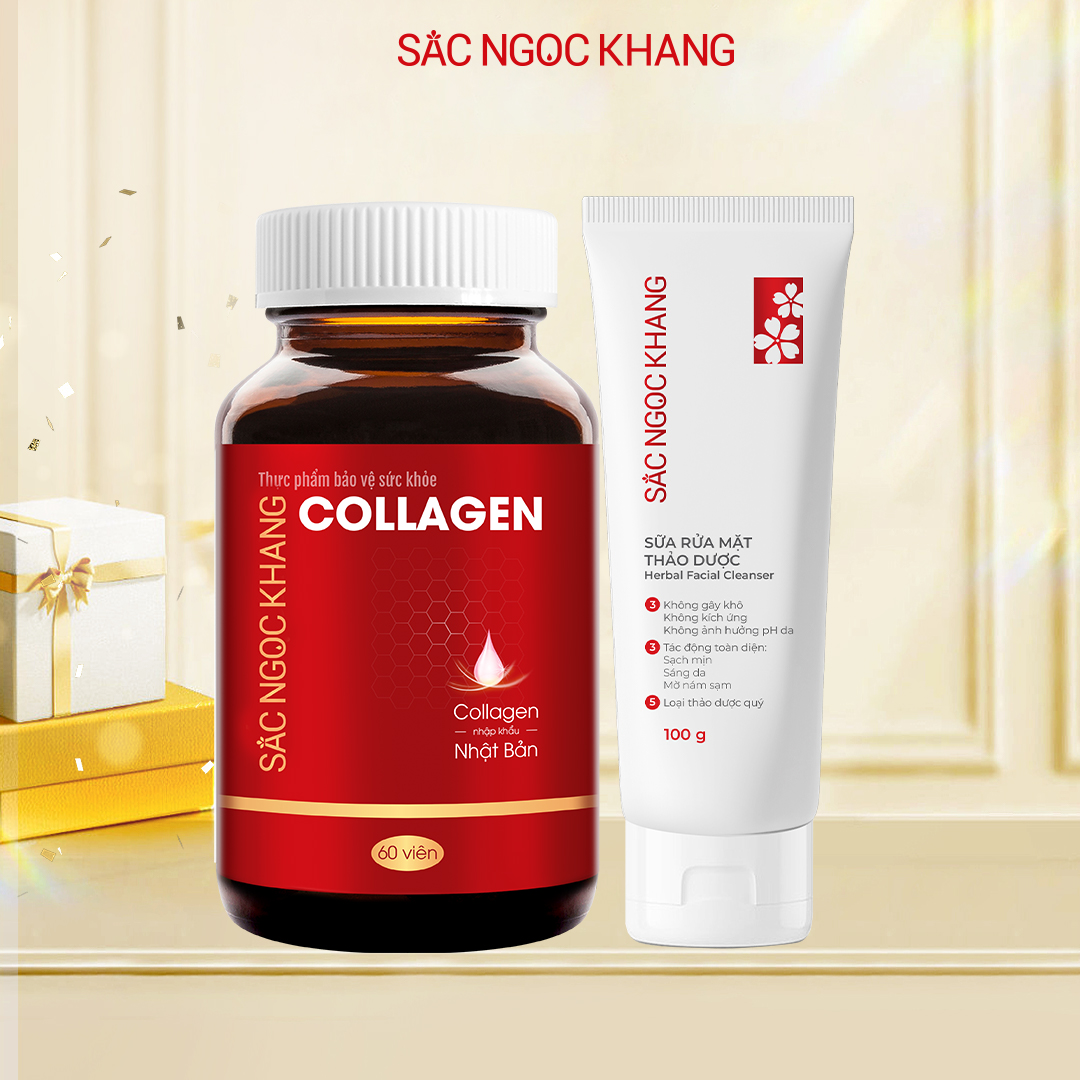 Bộ đôi Collagen 60 viên + Sữa rửa mặt 100g [Bách hóa Sắc Ngọc Khang]