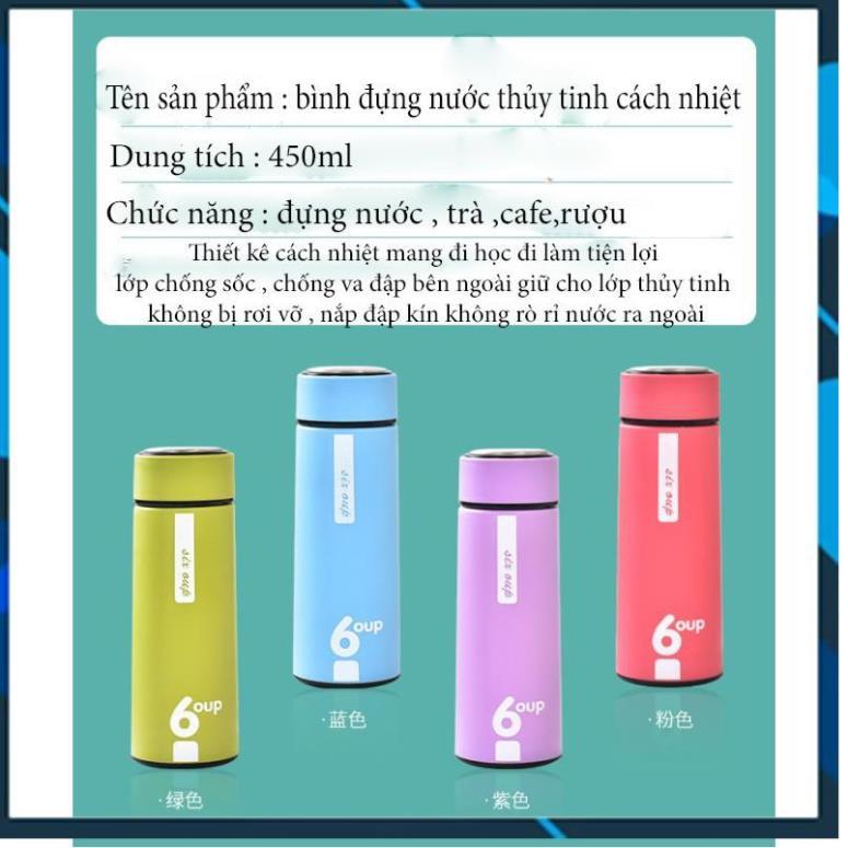 BÌNH ĐỰNG NƯỚC LÕI THỦY TINH BỌC NHỰA CHỐNG TRƠN TRƯỢT VA ĐẬP 6OUP 450ML CÓ 4 MÀU