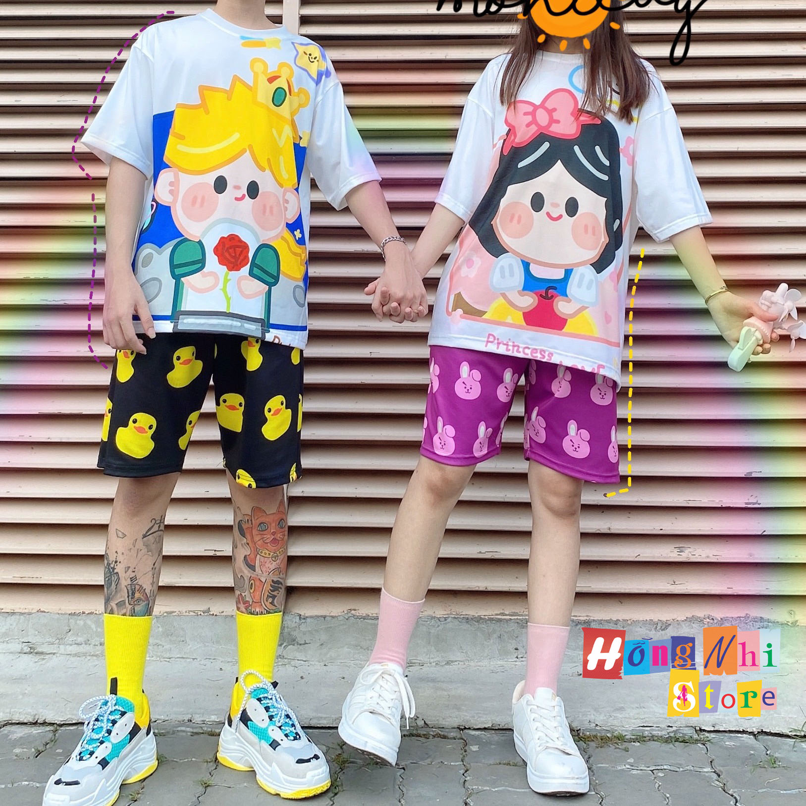 Quần Short Cartoon Unisex Hình Vịt Vàng Quần Đen - Quần Đùi Hoạt Hình Siêu Cute - MM