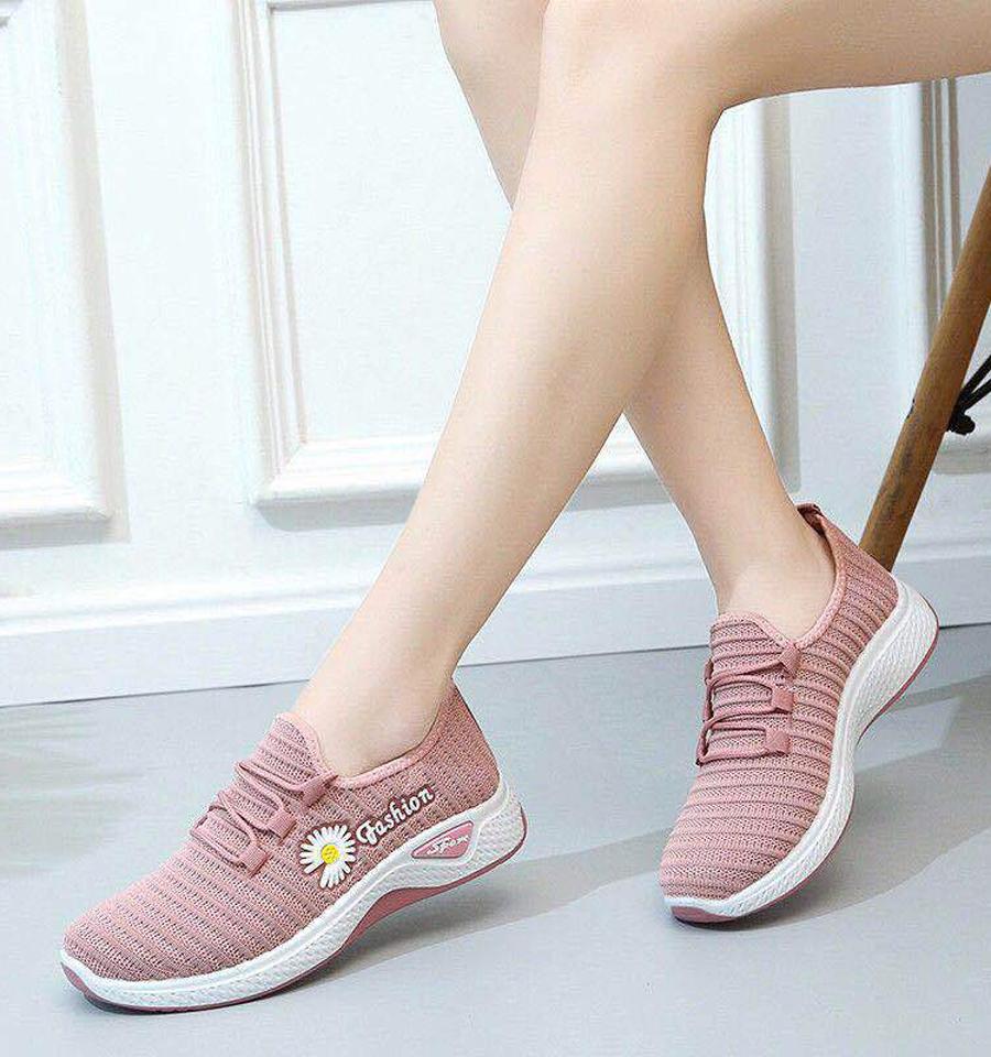 Giày thể thao nữ hoa cúc đi bộ cực êm siêu xinh V253 - Đỏ đô - Size 40