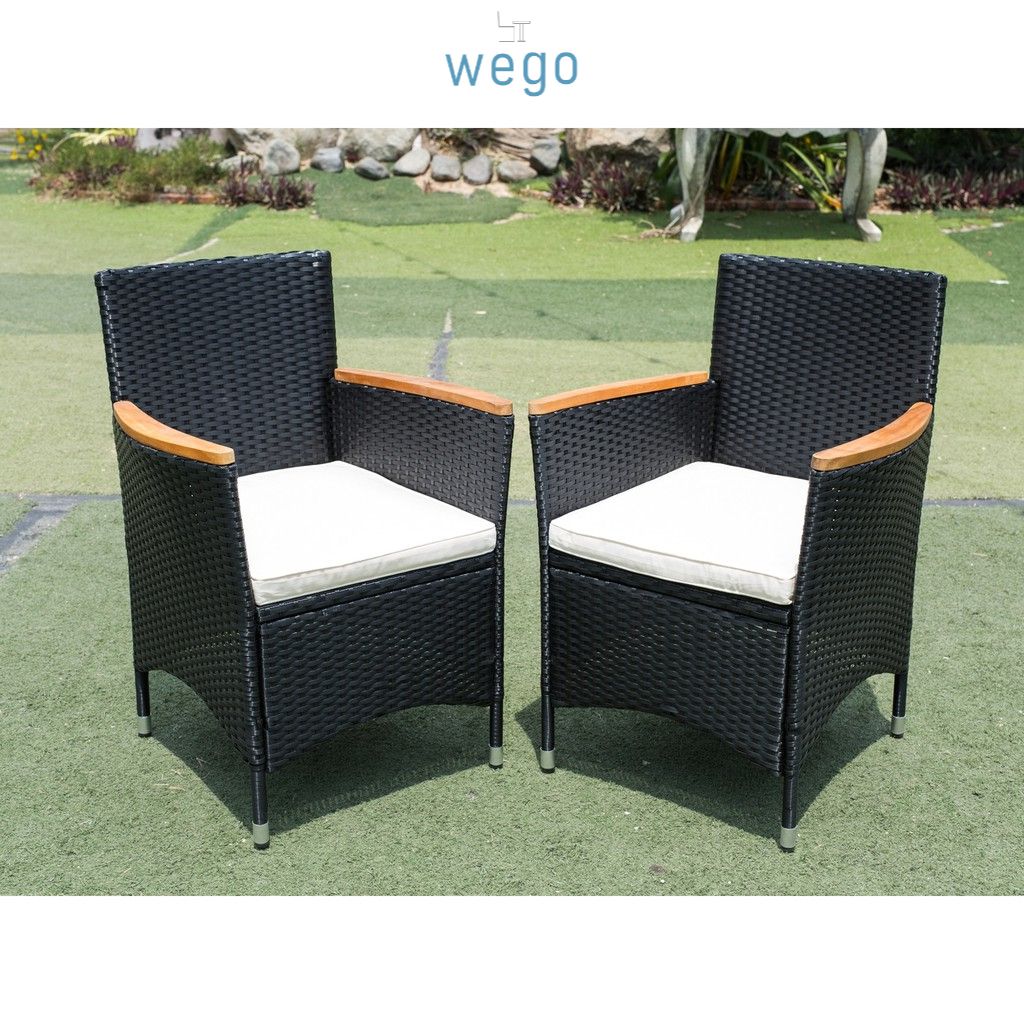 WEGO Bộ nội thất ngoài trời đan mây nhựa / Bộ sân vườn - Bộ bàn ăn Mặt bàn bằng gỗ keo với 6 ghế //Outdoor Furniture Rattan Chair set Garden Dining Table 6 seater