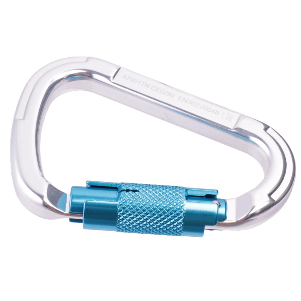 25KN Auto Locking D-Ring Carabiner For Mountaineering Rock Climbing - Blue