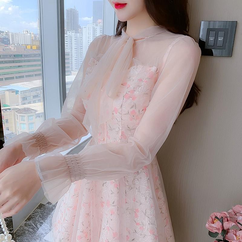 Đầm Váy Nữ Hoa Nhí Tiểu Thư Thiết Kế Hàn Quốc Đi Dự Tiệc Hồng Pastel Sang Trọng Xinh Đẹp Ring House