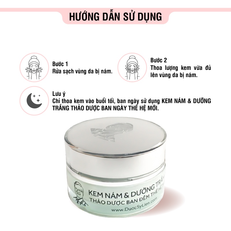 Kem nám & dưỡng trắng thảo dược ban đêm thế hệ mới (12g), mờ nám, mờ vết nhăn, trẻ hóa làn da- Dược Sĩ Liên