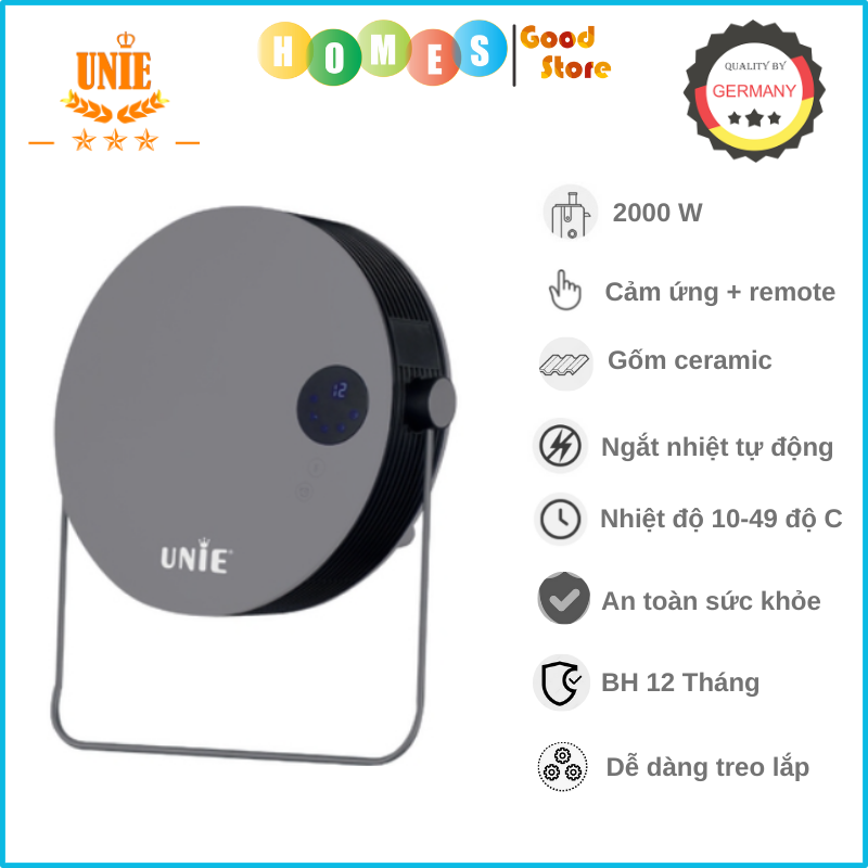 Máy Sưởi Gốm Nóng Lạnh Đa Năng Tiêu Chuẩn Đức 10 Độ Tới 49 Độ UNIE UE-125 Cảm Ứng Và Remote Công Suất 2000W- Hàng Chính Hãng