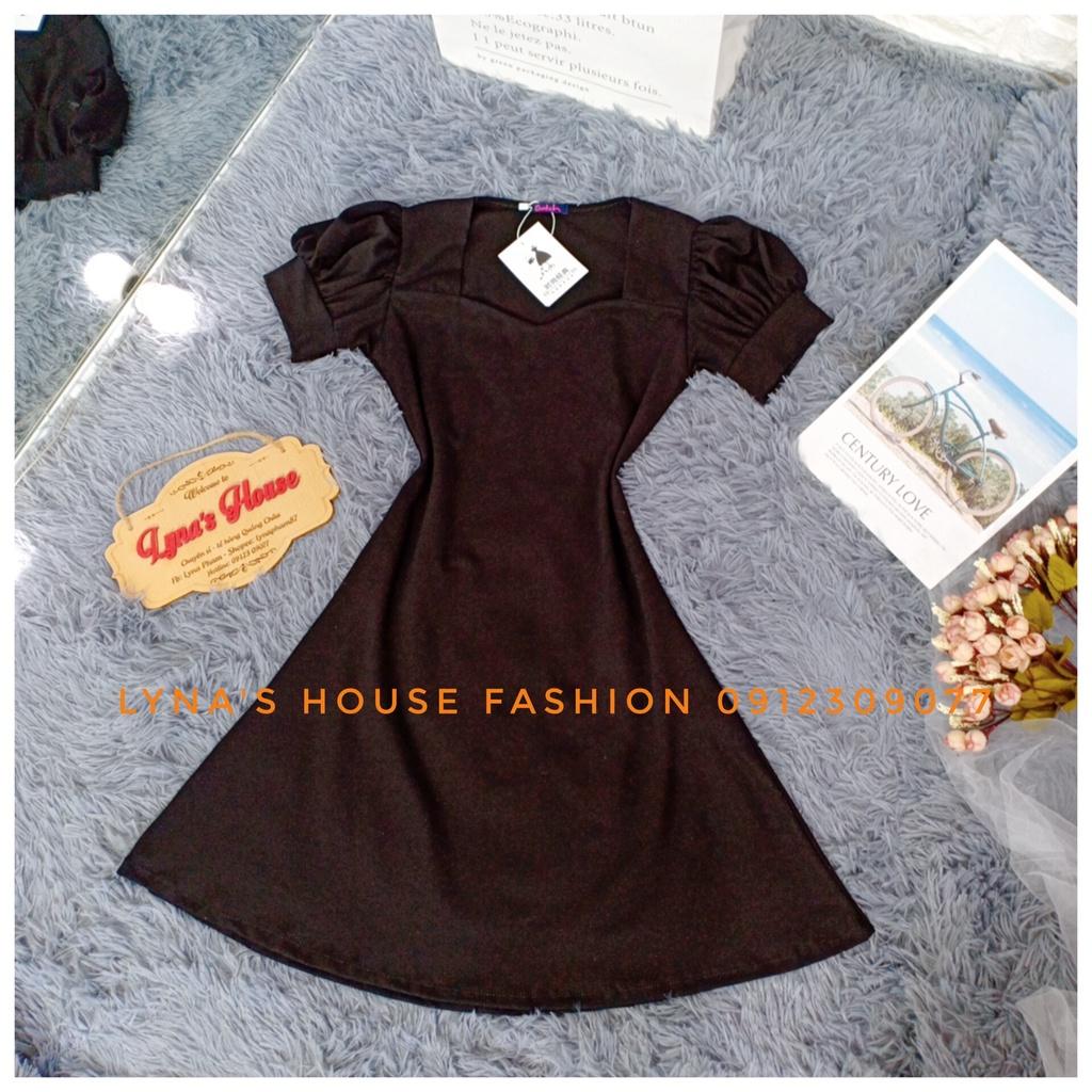 Váy Body Vai Bồng Tay Ngắn Cela Dress - Dáng Chữ A Cổ Vuông Chất Thun Cotton Mịn Đẹp - LH122