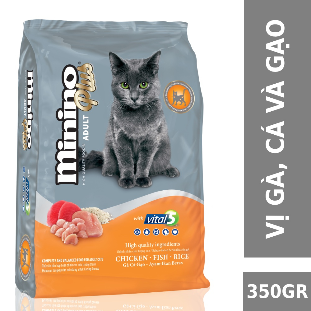Hạt Thức Ăn Cho Mèo Lớn Trưởng Thành Minino Plus Adult Vị Gà Cá Và Gạo Gói 350g