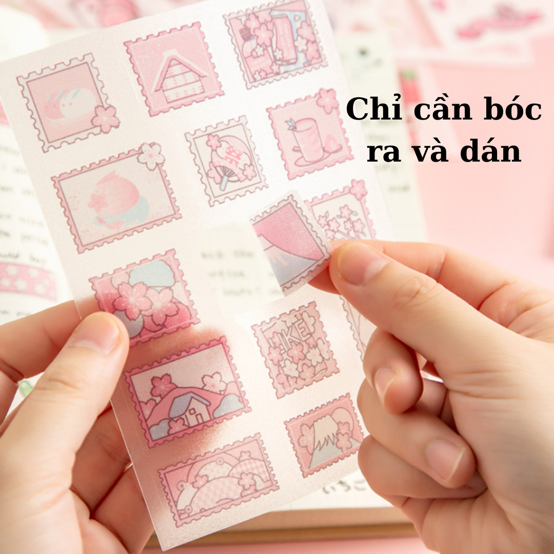 Set 4 Tờ Nhãn Dán Trang Trí Dễ Thương Cho Sổ Tay - STYLE_B , Sticker Trang Trí Dễ Thương Phong Cách Màu Hồng