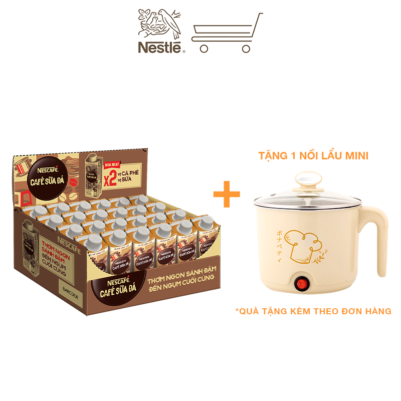 [Tặng 1 nồi lẩu mini] Thùng 24 hộp cà phê uống liền Nescafé cà phê sữa đá (hộp 180ml)