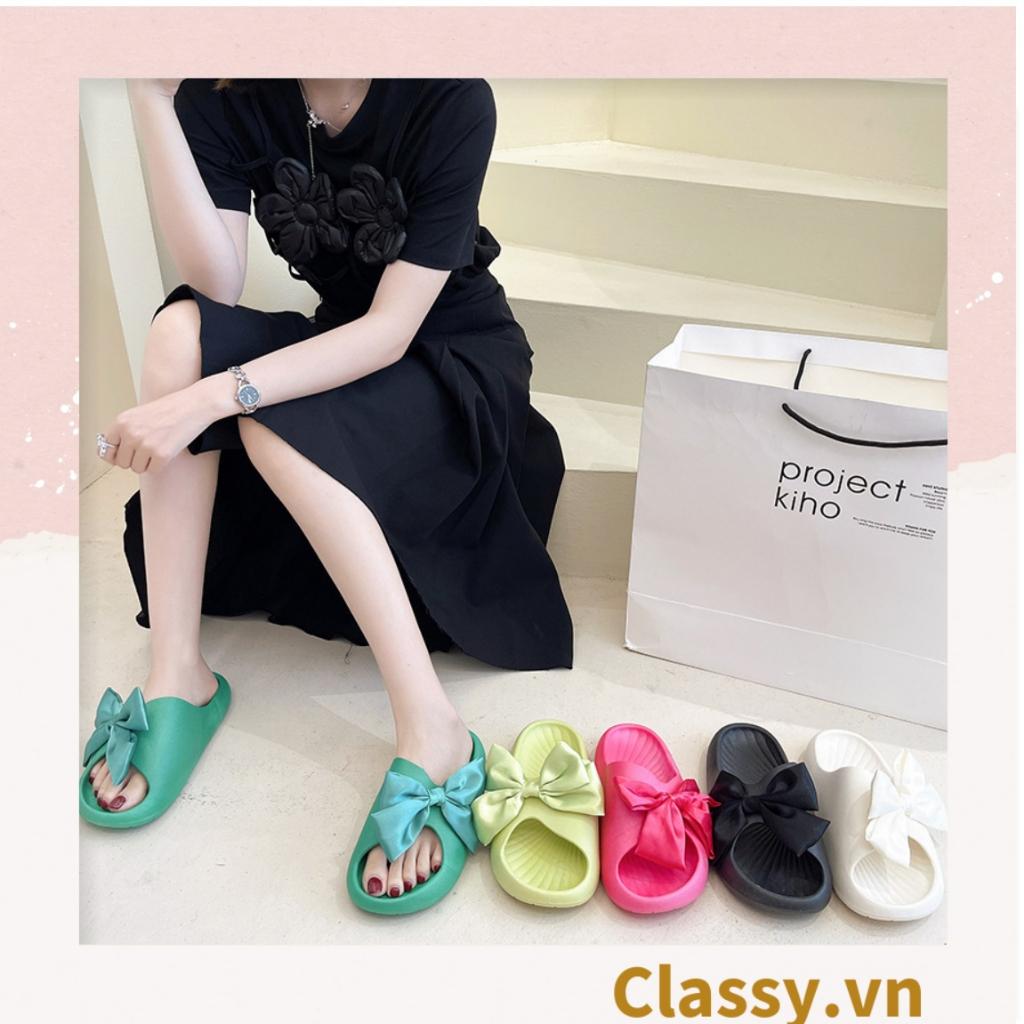 Dép quai ngang thắt nơ Classy dành cho nữ, đi trong nhà, đi biển, đi spa tiện lợi G1253 - XANH LÁ