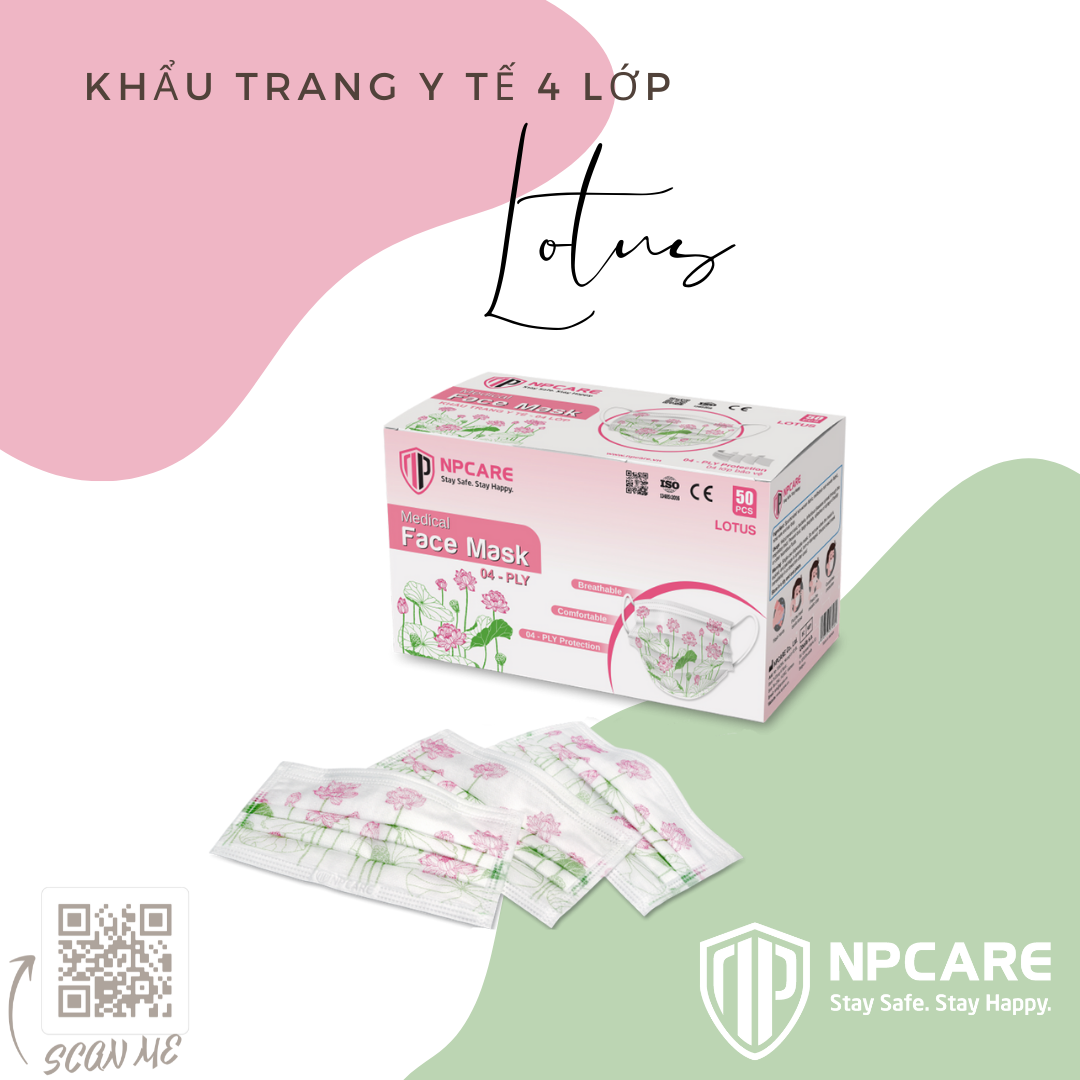 Khẩu trang y tế 4 lớp NPCARE hoa sen Lotus