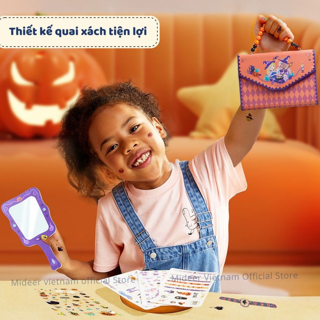 Đồ chơi Halloween - Hình xăm, hình nail dán móng tay phát quang cho bé Mideer - Halloween Dress Up Sticker Pack