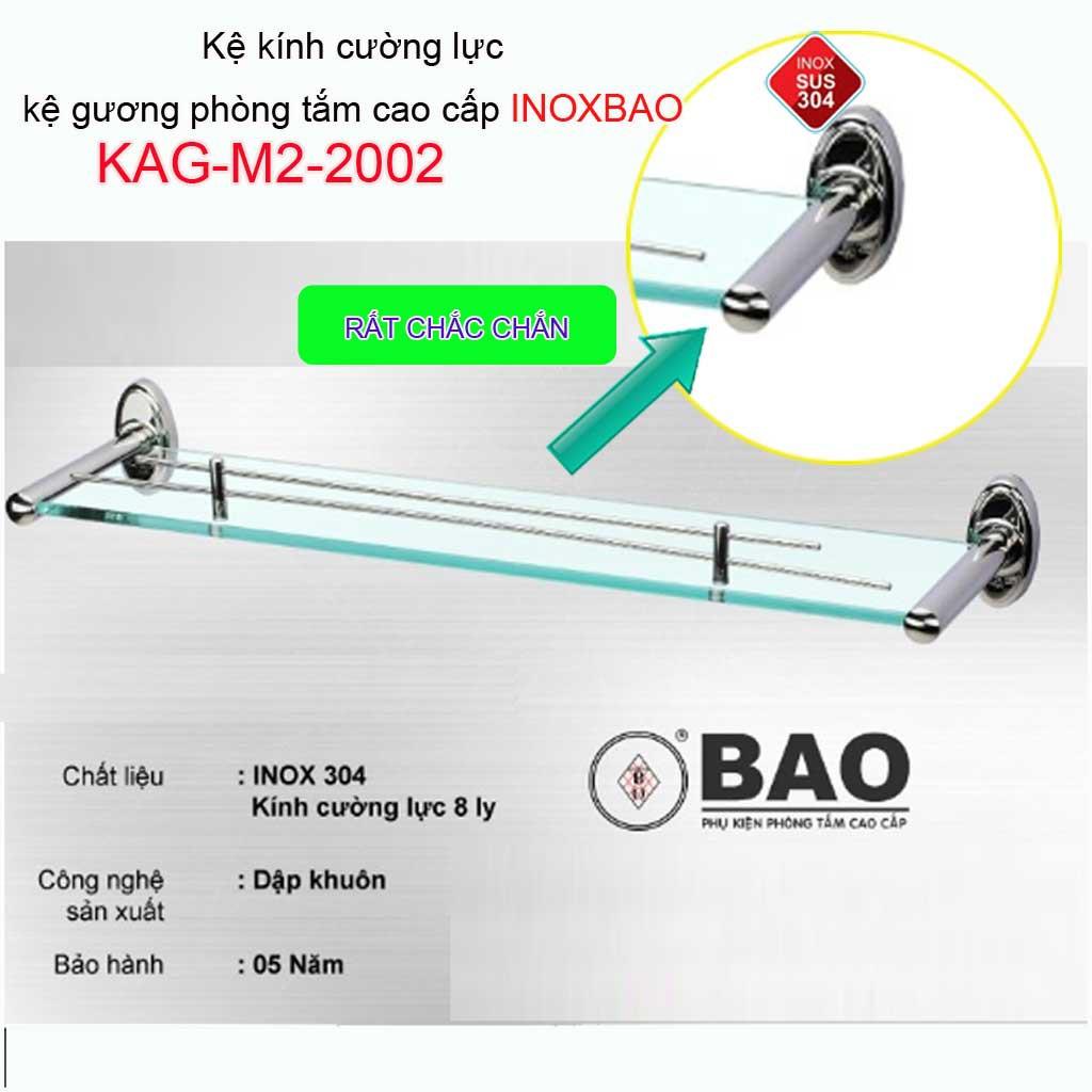 Kệ kính phòng tắm Inox Bảo KAG-M2-2002, kệ kiếng cường lực 57cm pát SUS304 cao cấp thiết kế đẹp sang trọng