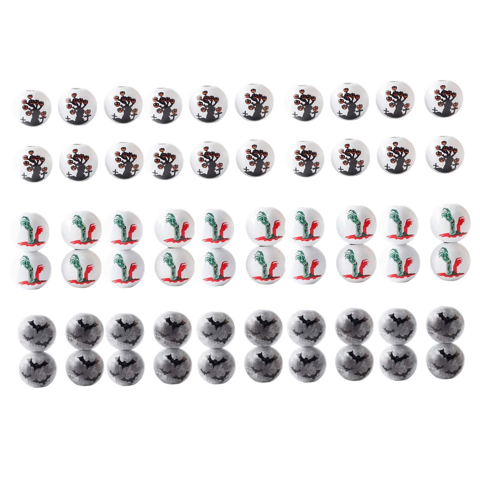 60x Halloween Wooden Beads DIY Homemade Supplies Crafts Home Halloween Decor