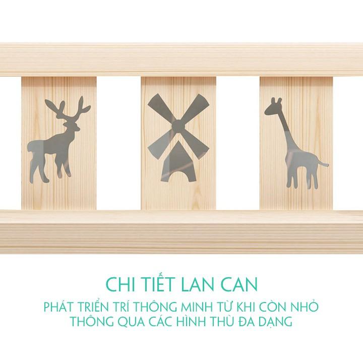 Giường gỗ cho trẻ em size 150*70*70cm quây 4 mặt có cầu thang