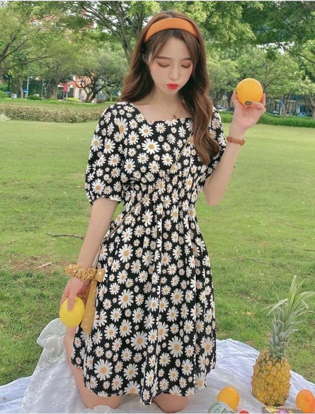 ĐẦM XOÈ HOA CÚC NHÚN EO